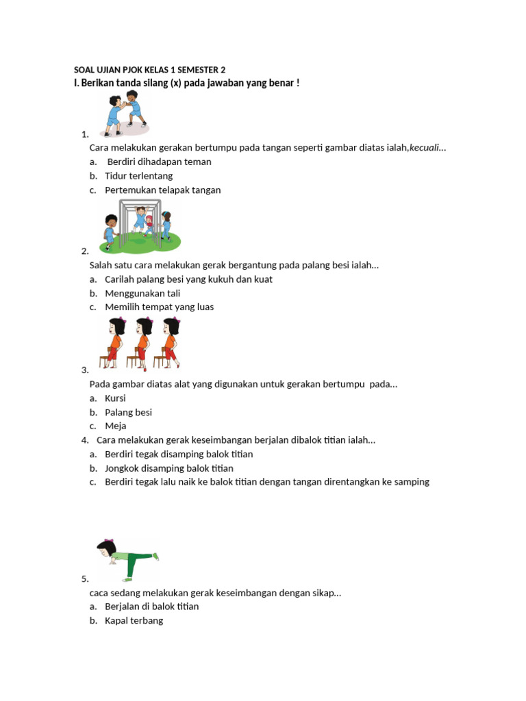 Soal Ujian PJOK Kelas 1 Semester 2 PDF
