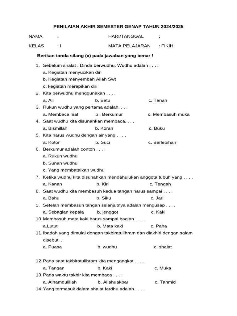 10 Rahasia Menjawab Soal Fikih Kelas 1 Semester 2 Agar Nilai Ujian Anak Terbukti Bagus