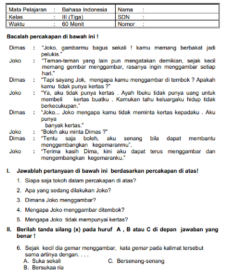 5 Rahasia Belajar Cepat Soal Bahasa Indonesia Kelas 3 Semester 1 Kurikulum 2013 Terbaru