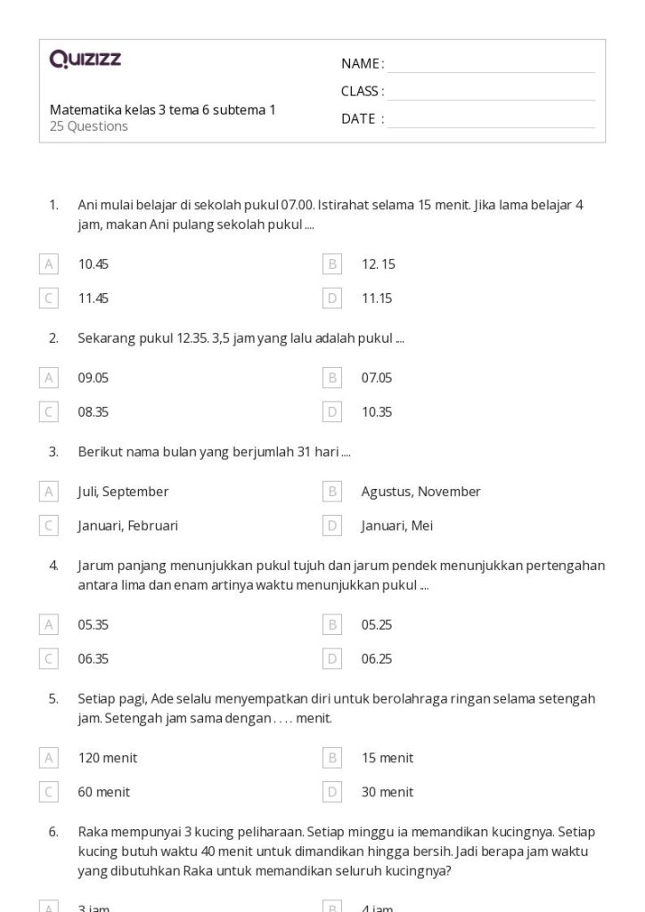 5 Rahasia Cepat Memahami Soal Matematika Kelas 3 Tema 6 Subtema 1 Agar Anak Makin Pintar