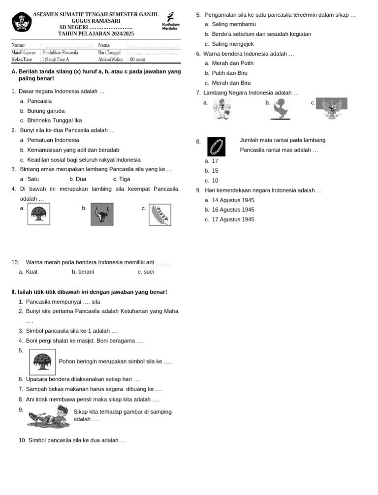 Soal Ulangan PKN Kelas 1 Semester 1 PDF