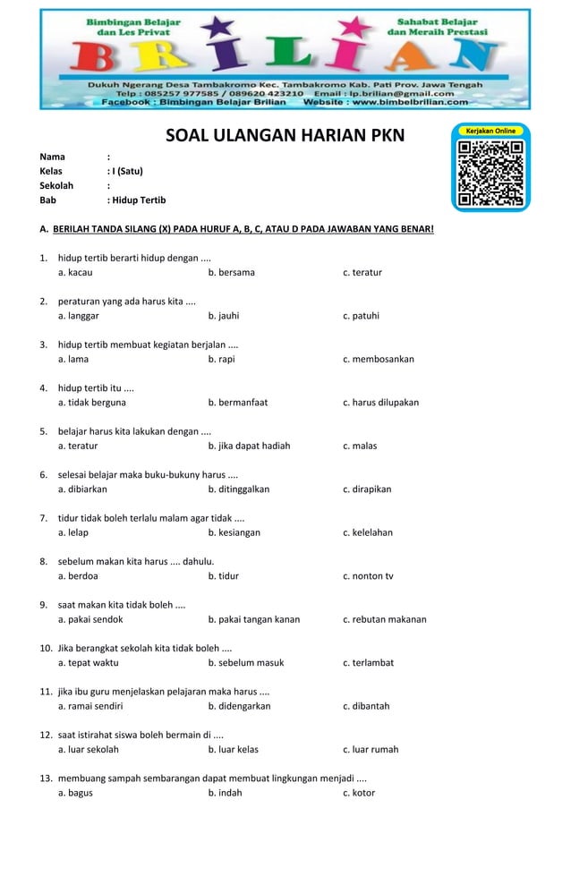 7 Contoh Soal UTS PKN Kelas 1 Semester 2 Terbaru 2026 yang Sering Keluar Saat Ujian