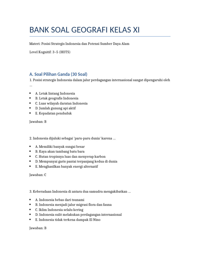 Soal Ujian Geografi Kelas 11 Semester 1 PDF Soal Ujian Geografi Kelas 11 Semester 1 PDF
