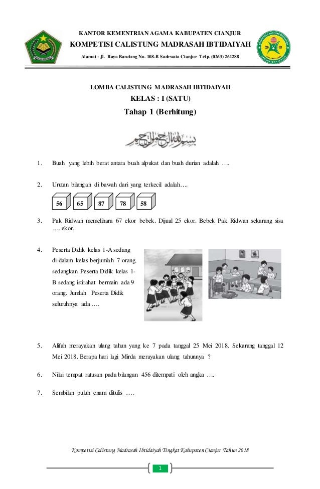 contoh soal calistung kelas 3