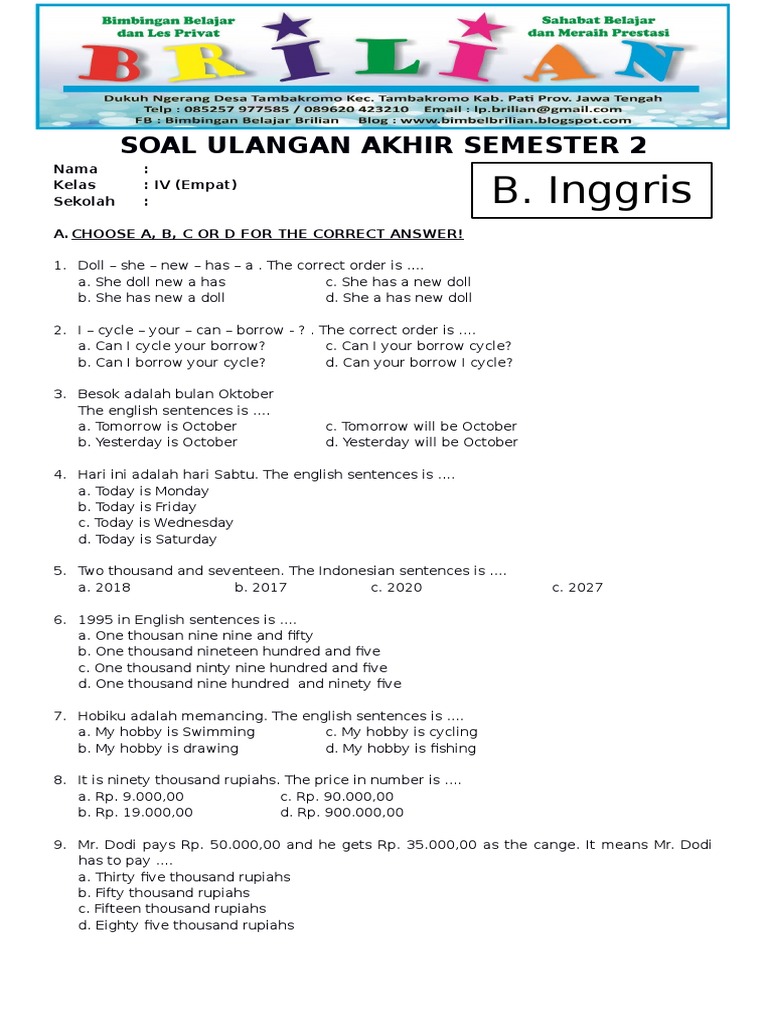 7 Latihan Soal Bahasa Inggris Kelas 4 Semester 1 Kurikulum Merdeka 2026 yang Wajib Dikuasai
