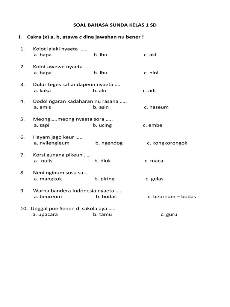 Akhirnya Tersedia! Download Soal UTS Bahasa Sunda Kelas 4 Semester 2 Siap Cetak