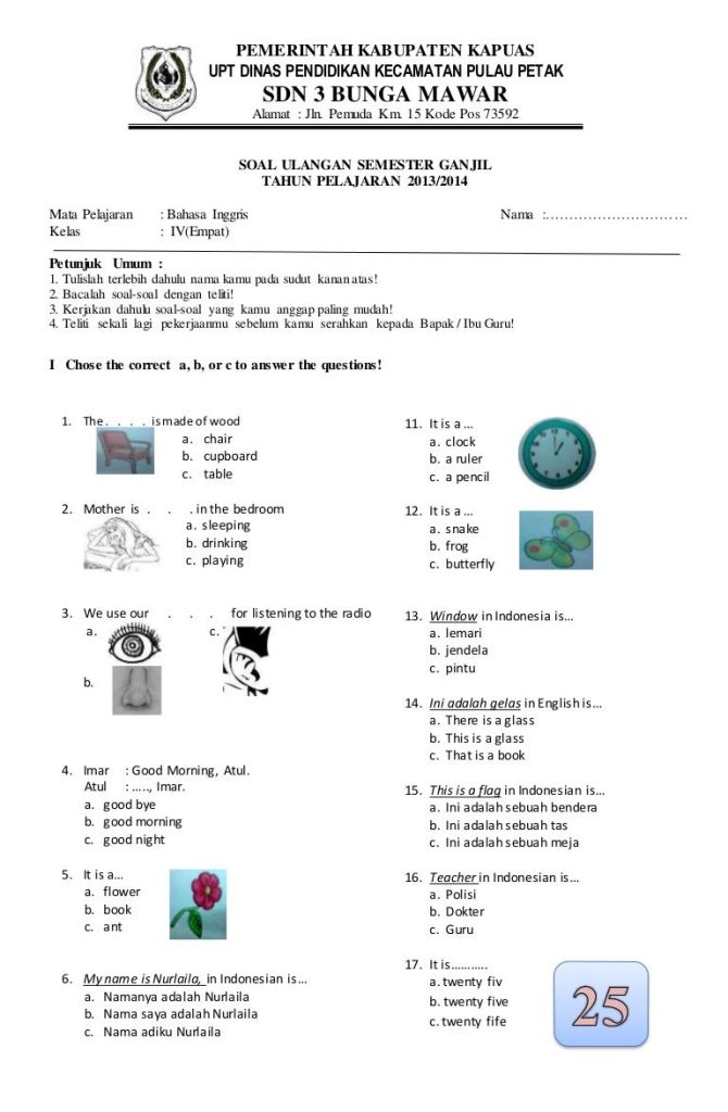 Terbukti Ampuh! Soal Ujian Bahasa Inggris Kelas 4 Semester 2 ala Bimbel Brilian