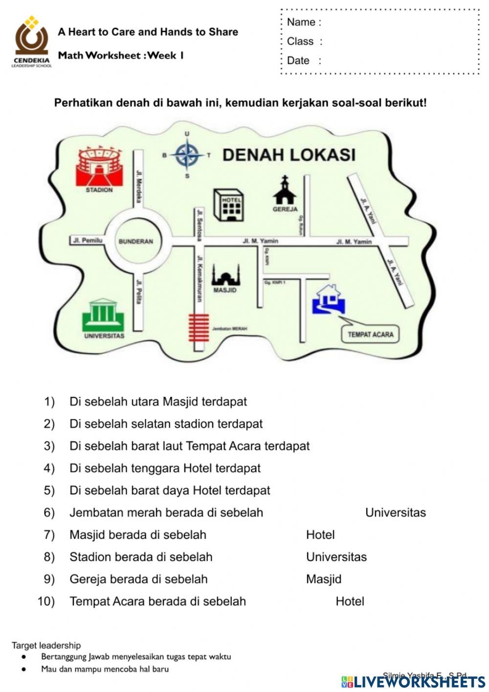 Denah dan Arah Mata Angin worksheet