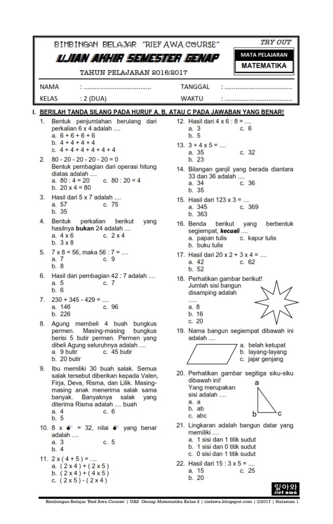 Ternyata Soal UAS Matematika Kelas 4 Semester 2 Mirip STS Kelas 5 Tahun 2026