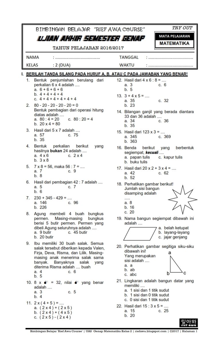 Ternyata Soal UAS Matematika Kelas 4 Semester 2 Mirip STS Kelas 5 Tahun 2026