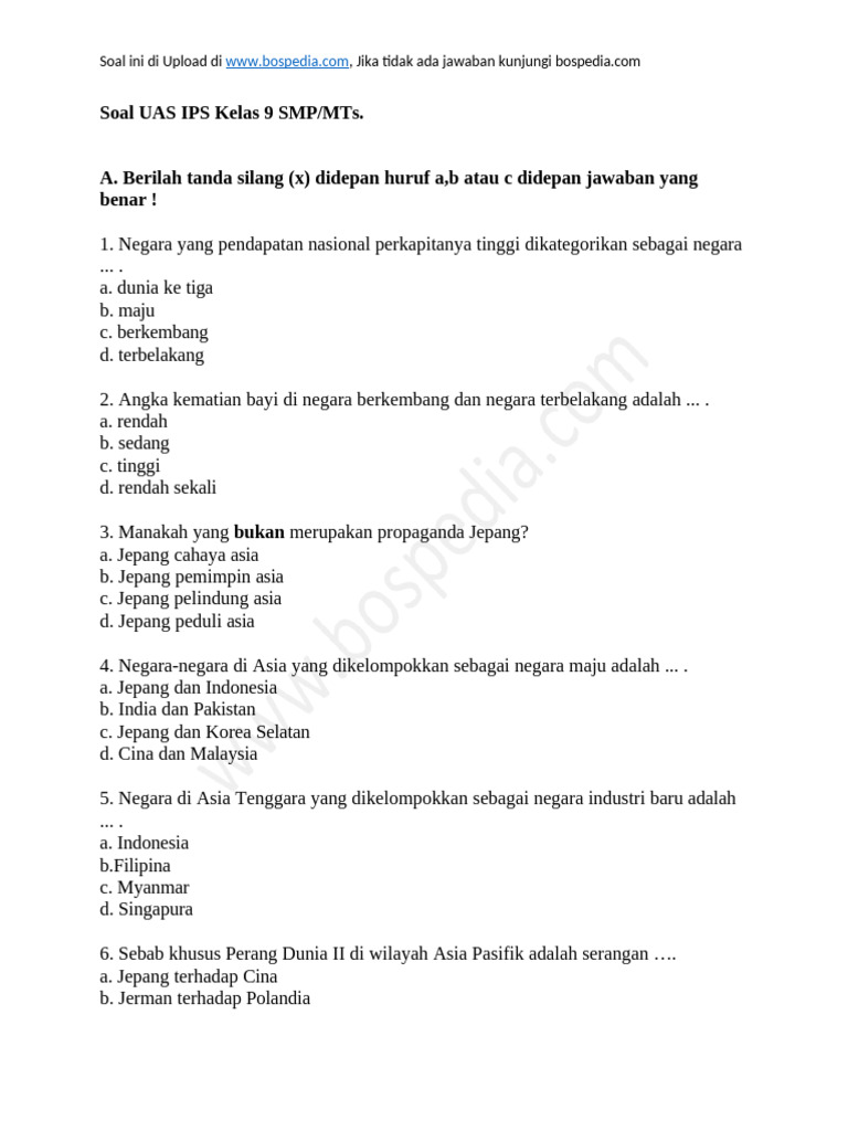 Soal UAS IPS Kelas 9 Semester 1 PDF
