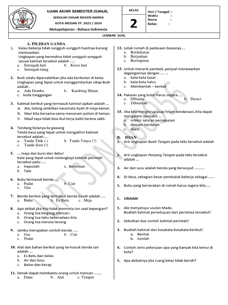 Ternyata Soal Ujian Bahasa Indonesia Kelas 2 Semester 1 Sarat Hidden Curriculum Kuasa