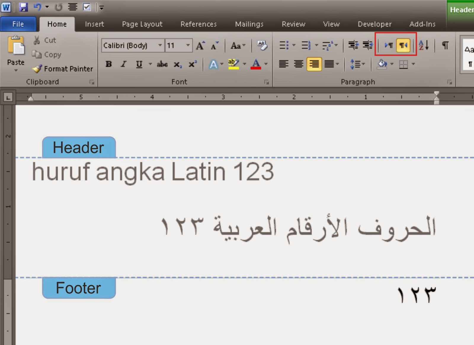 Sticker Keyboard Penomeran Menggunakan Angka Arab di Word
