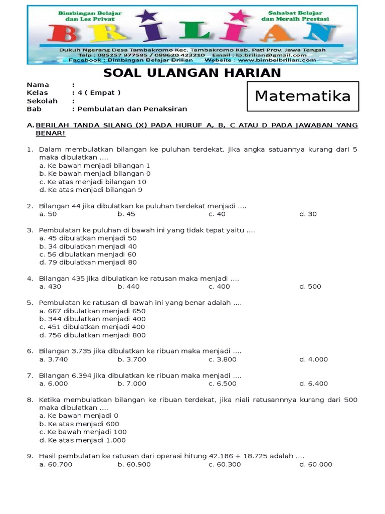 7 Rahasia Cepat Kuasai naskah soal matematika kelas 4 penaksiran dan pembulatan Ujian