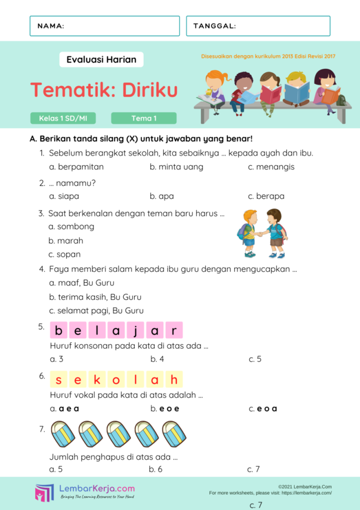 contoh soal bentuk hots untuk tema 2 kelas 1