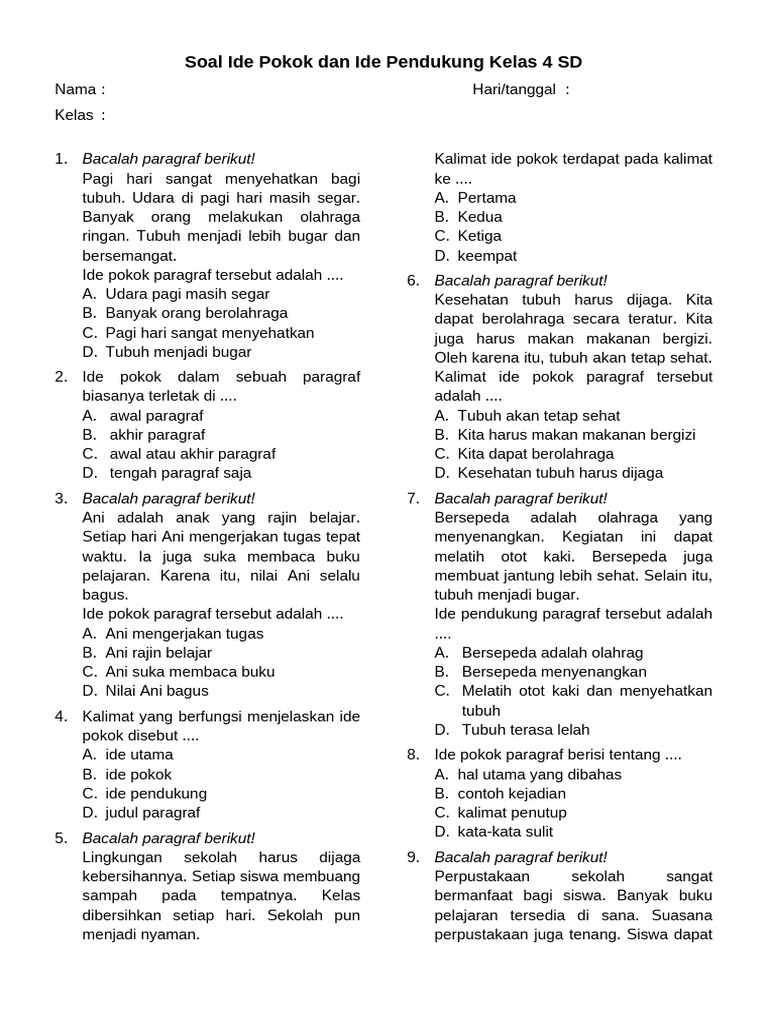 5 Rahasia Menjawab Soal Pilihan Ganda Gagasan Pokok Bacaan Kelas 4 SD dengan Benar