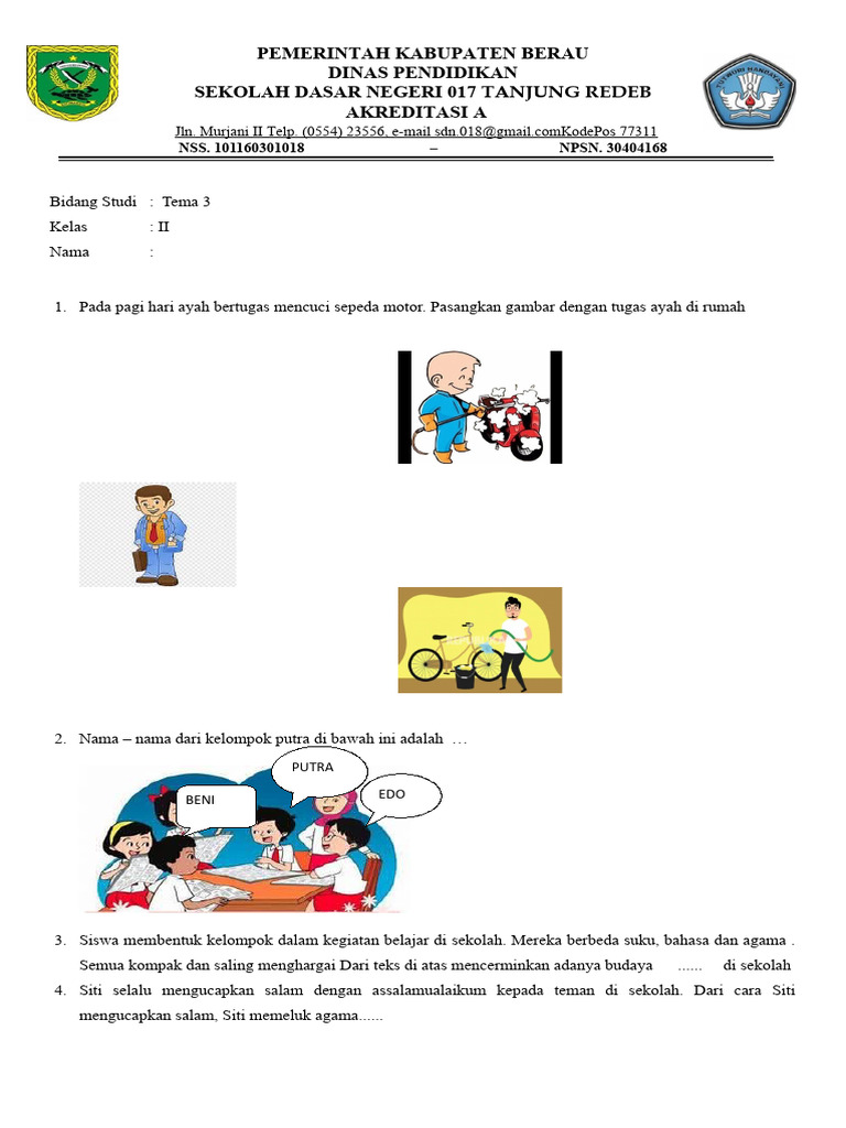 Kumpulan soal semester 1 sd kelas 2 tema 3 yang wajib dikuasai agar nilai ujian melonjak