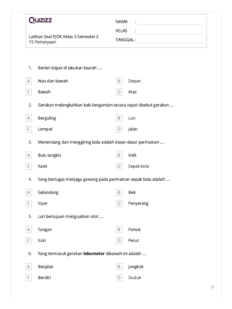 Kumpulan soal semester 2 kelas 3 pjok paling akurat untuk persiapan ujian sekolah