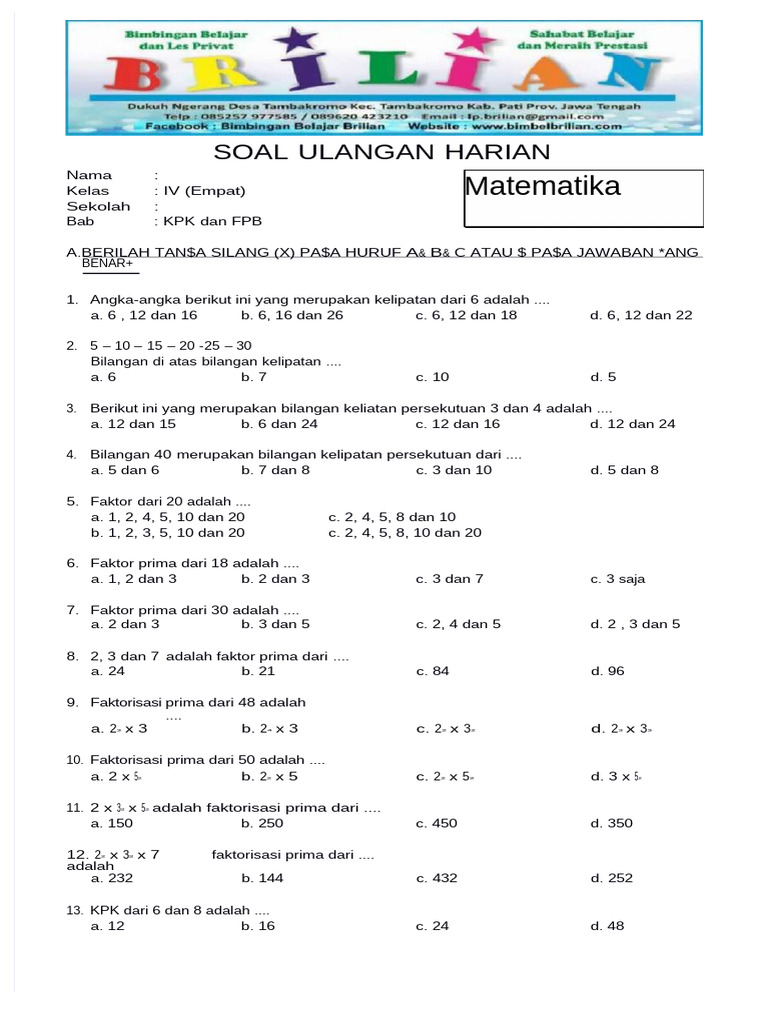 Rahasia Cepat Jawab Soal Pilihan Ganda FPB dan KPK Kelas 4 Agar Nilai Matematika Melejit