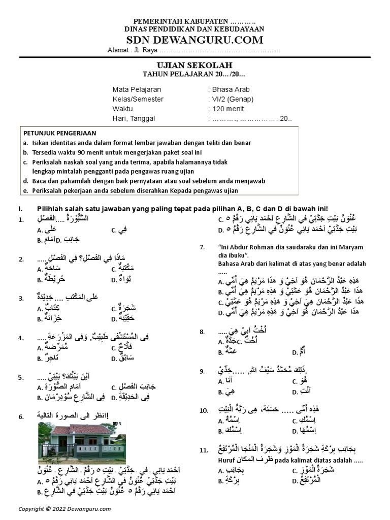 Rahasia Lulus Nilai Sempurna Kerjakan Soal Bahasa Arab Kelas 6 MI Semester 1 Ini