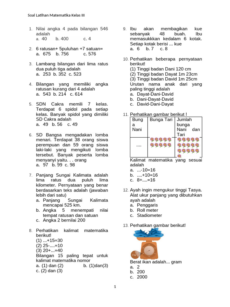 Rahasia Skor Sempurna Bocoran Soal Semester 1 Matematika Kelas 3 K13 Terbaru
