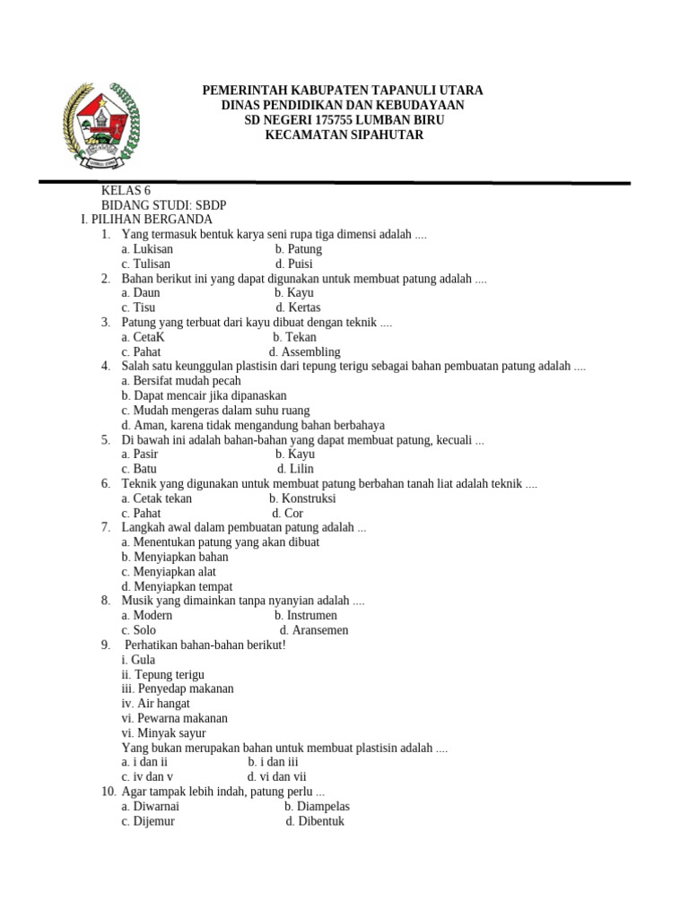 Rahasia Skor Sempurna Soal Semester 1 SBDP Tema 3 Kelas 6 Kurikulum 2013 Terbaru