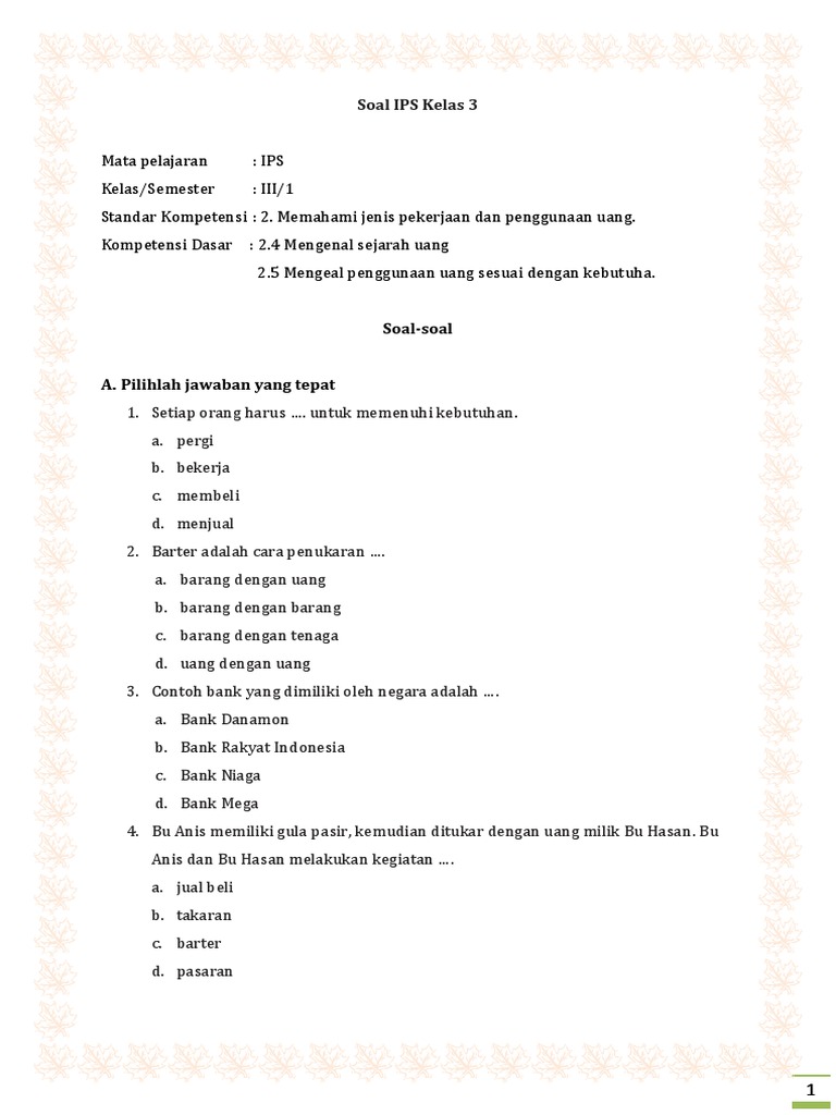 Rahasia Skor Tinggi Lewat Bocoran soal semester 1 ktsp ips kelas 3 tahun 2018 Terbaru
