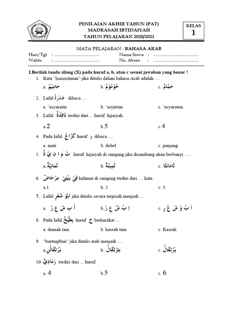 Rahasia Sukses Anak Raih Nilai Sempurna Lewat Soal Bahasa Arab Kelas MI Semester 1